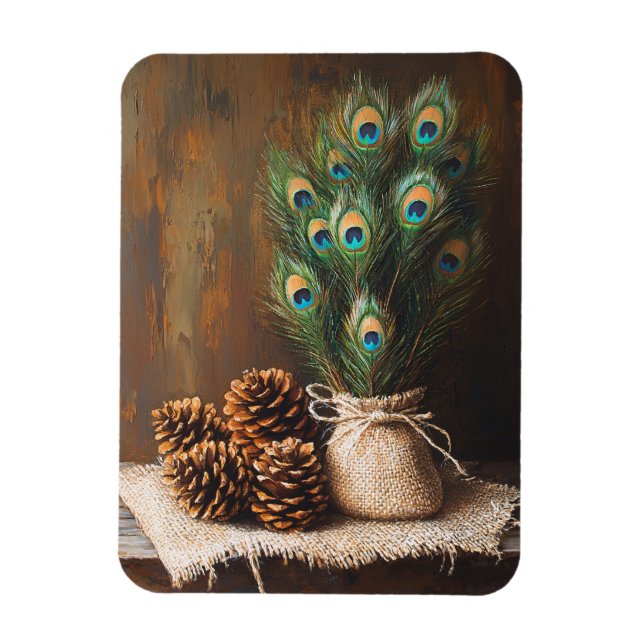 Still Life Peacock Feathers Pinecones Flexibel Magnet (Vertikal)