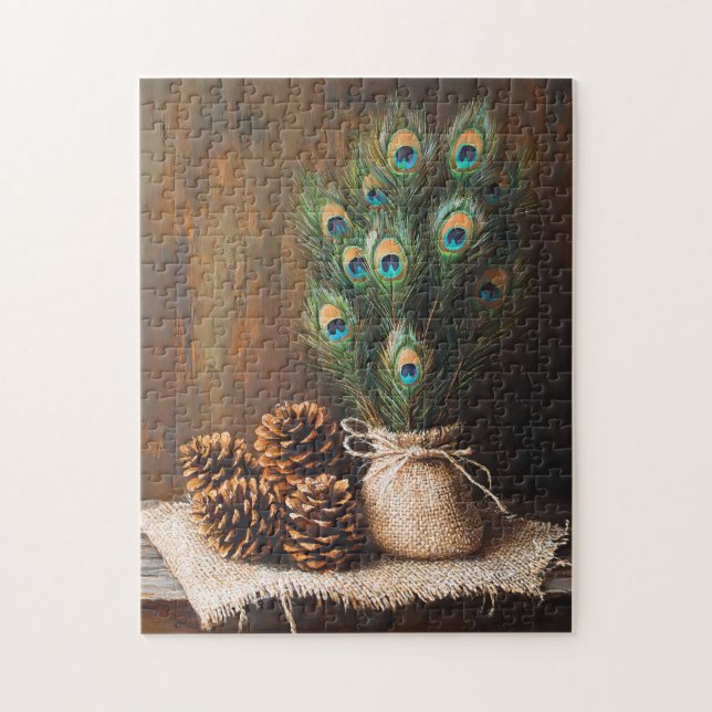 Still Life Peacock Feathones Pinecones (Vertikal)