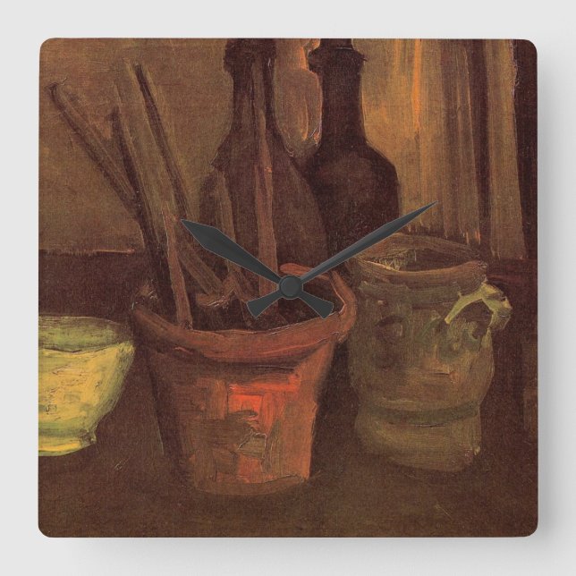 Still Life Pinsel in Pot von Vincent van Gogh Quadratische Wanduhr (Vorderseite)