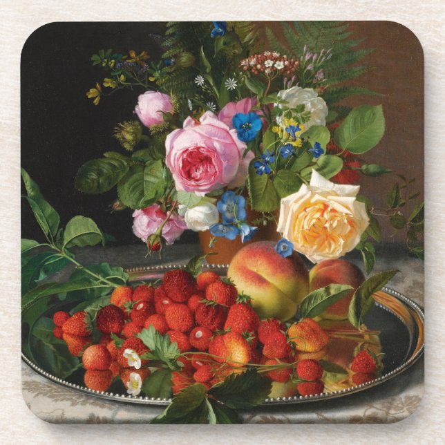 Still Life Roses and Strawberries by Otto Ottesen Getränkeuntersetzer (Vorderseite)