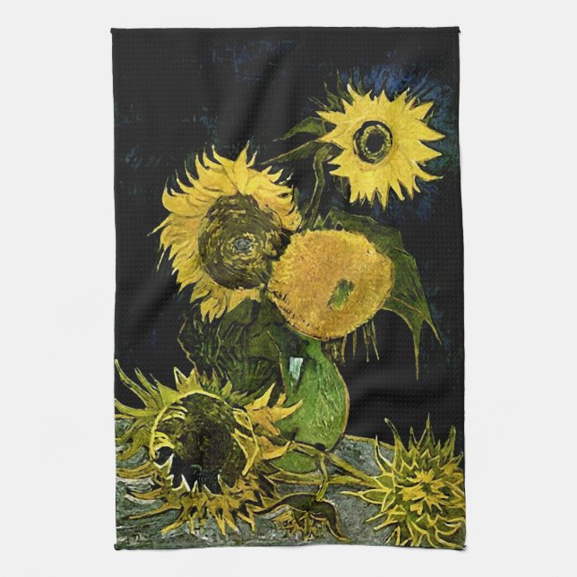 Still Life Vase Five Sunflowers Van Gogh Fine Art Küchentuch (Vertikal)