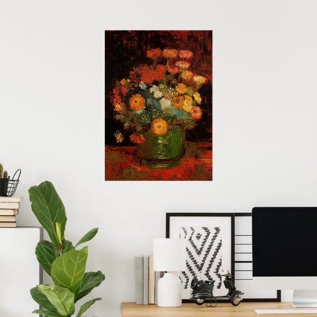 Still Life Vase mit Zinnias von Vincent van Gogh Poster (Heimbüro)