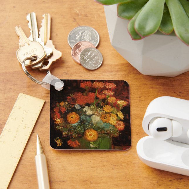 Still Life Vase mit Zinnias von Vincent van Gogh Schlüsselanhänger (Schreibtisch)