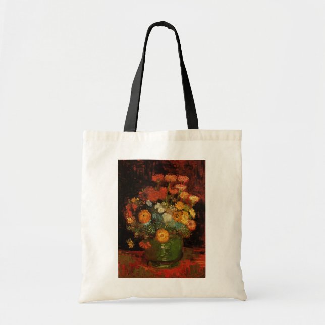 Still Life Vase mit Zinnias von Vincent van Gogh Tragetasche (Vorne)