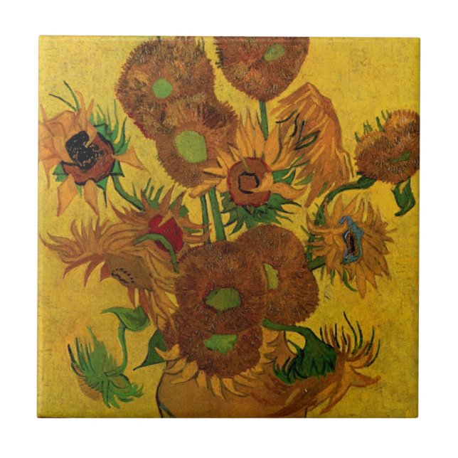 Still Life Vase w 15 Sonnenblumen Vincent van Gogh Fliese (Vorderseite)