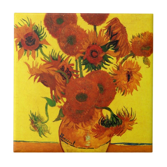 Still Life Vase w 15 Sonnenblumen Vincent van Gogh Fliese (Vorderseite)