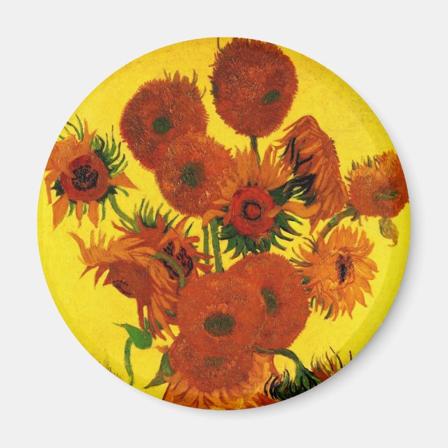 Still Life Vase w 15 Sonnenblumen Vincent van Gogh Magnet (Vorne)
