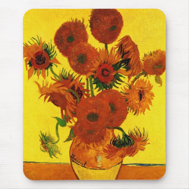 Still Life Vase w 15 Sonnenblumen Vincent van Gogh Mousepad (Vorne)