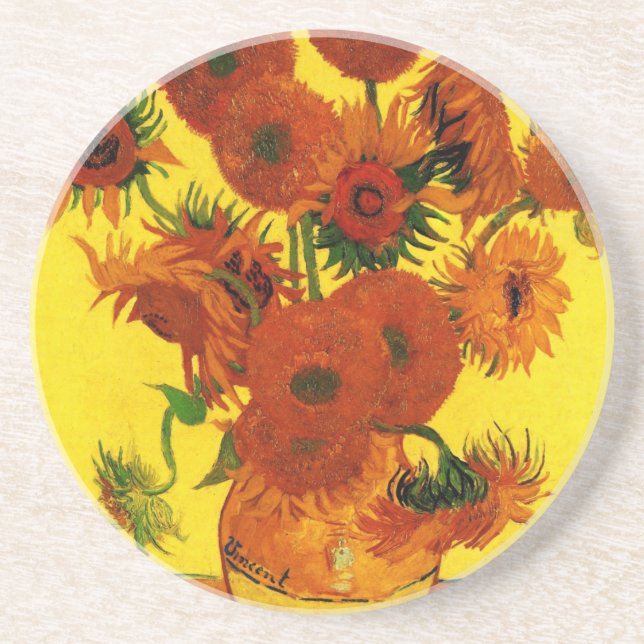 Still Life Vase w 15 Sonnenblumen Vincent van Gogh Sandstein Untersetzer (Vorne)