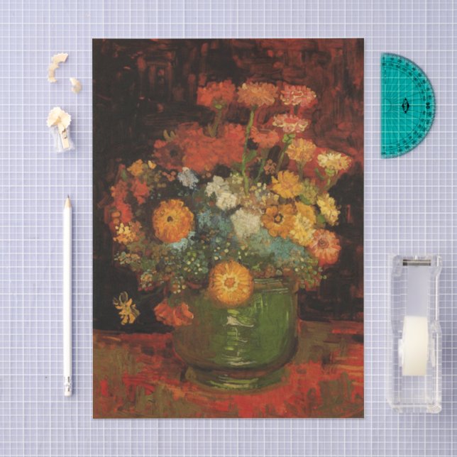 Still Life Vase with Zinnias by Vincent van Gogh Seidenpapier (Handwerk)