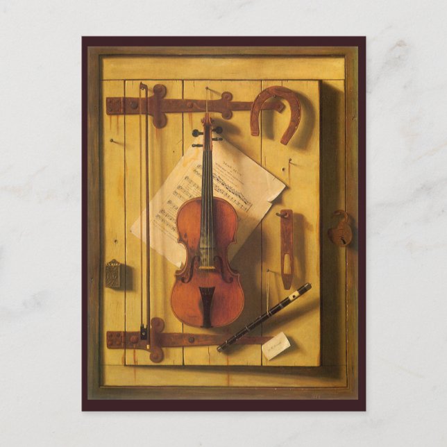 Still Life Violin and Music von William Harnett Postkarte (Vorderseite)