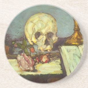 Still Life w Skull, Candle, Book by Paul Cezanne Getränkeuntersetzer