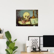 Still Life w Skull, Candle, Book by Paul Cezanne