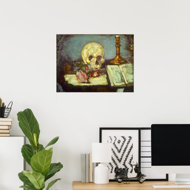 Still Life w Skull, Candle, Book by Paul Cezanne Poster (Heimbüro)