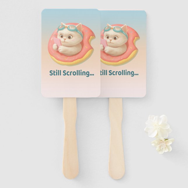 Still Scrolling Hand Fan | Cute Cat Meme Fächer (Vorne und Hinten)