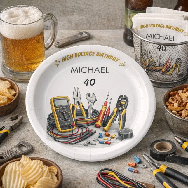 Still Shocking at 40 Electrician Birthday Party Pappteller (Von Creator hochgeladen)