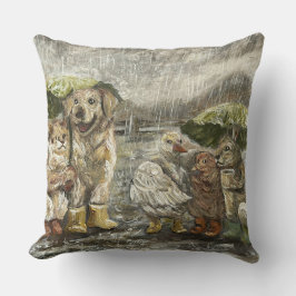 Still Together Whimsical Farmhouse Animals Rainy  Kissen