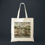 Still Together Whimsical Farmhouse Animals Rainy  Tragetasche<br><div class="desc">This tote bag features dogs and bunnies sharing umbrellas on a rainy farm day. The sweet and charming farm scene is perfect for animal lovers, fans of cute farm animals, and anyone who enjoys gentle countryside artwork. Great for everyday use, grocery shopping, school, or casual outings. A delightful tote bag...</div>