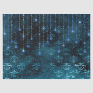 Stille Blume und Lichter auf blauem Dekor Seidenpapier