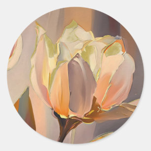 Stille Blüte – Abstrakte Tulpen in sanftem Gold Runder Aufkleber