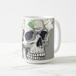 Stille Blüte: Schädel und weiße Lilien Kaffeetasse