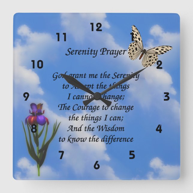 Stille Gebetsbutterfly-Blume Inspiration Quadratische Wanduhr (Vorderseite)