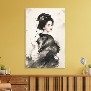 Stille Grazie – Elegantes Geisha-Tintenporträt Leinwanddruck