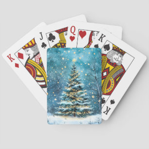 Stille Nacht, hell leuchtender Weihnachtswaldbaum Spielkarten