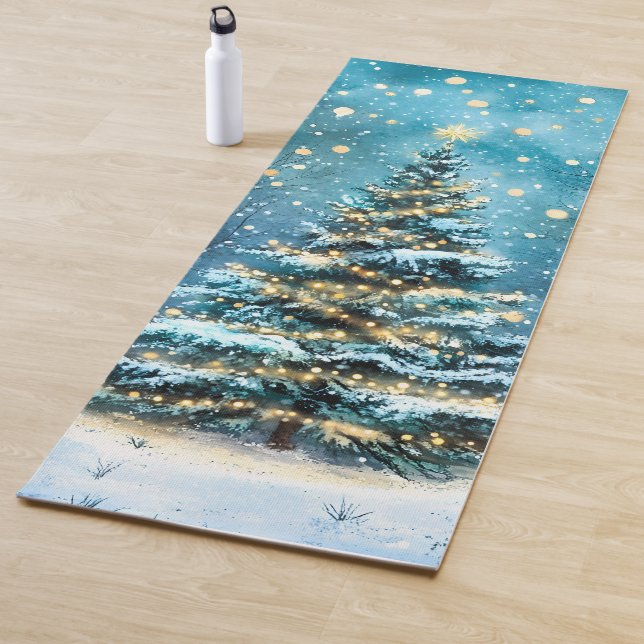 Stille Nacht, hell leuchtender Weihnachtswaldbaum Yogamatte (Beispiel)