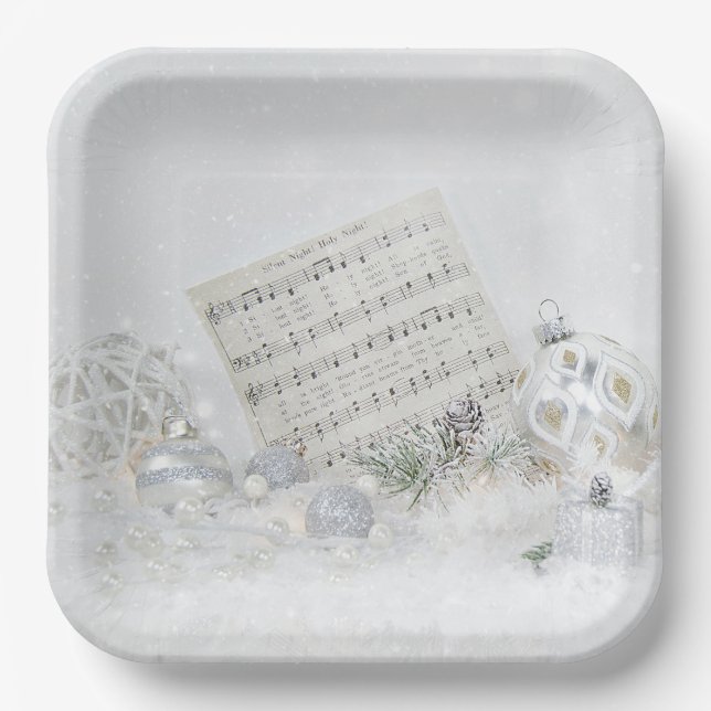 Stille Nacht Musik in Schneeflocken Pappteller (Vorderseite)