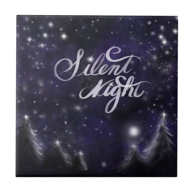 Stille Nacht - romantische Schneeszene Fliese (Vorderseite)