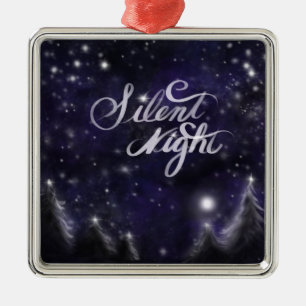 Stille Nacht - romantische Schneeszene Silbernes Ornament