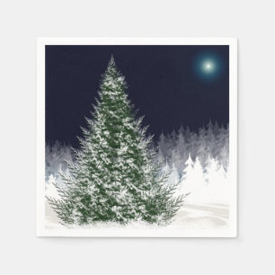 Stille Nacht Schnee bedeckt Weihnachtsbaum Urlaub Serviette