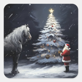 Stille Nacht - Schönes Pferd und Weihnachten Quadratischer Aufkleber