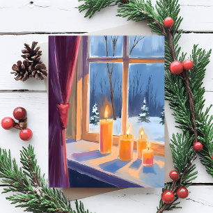 Stille Nacht Weihnachtskerzen Winter Schnee Feiertagspostkarte