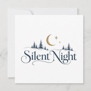 Stille Nacht Weihnachtsmond und Tannenbäume Feiert Feiertagskarte