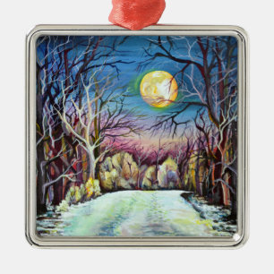 Stille Nacht Winter Vollmond in Schweden Silbernes Ornament