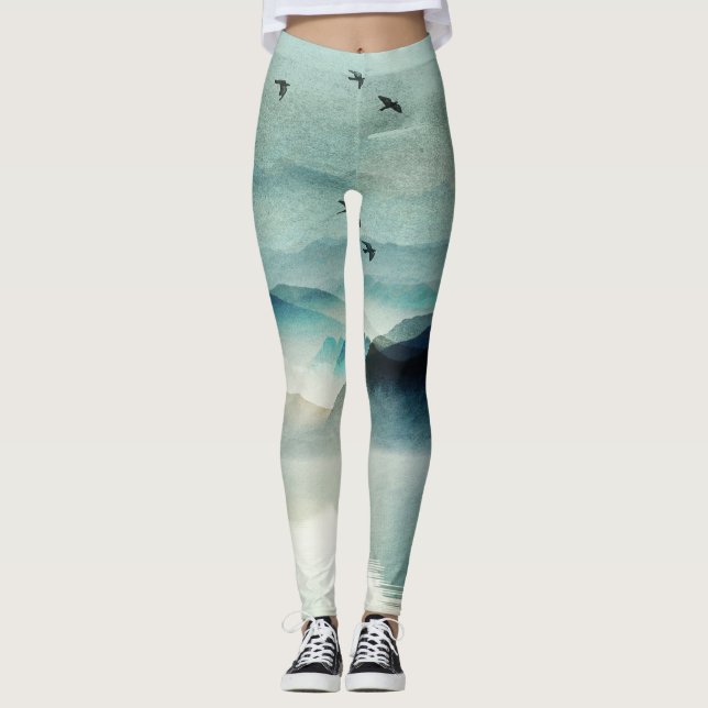 Stille Natur Wasserfarbe Bergwelt Landschaft Leggings (Vorderseite)