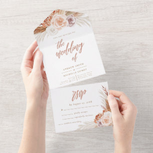 Stille Rosen Pampas Terrakotta Boho Hochzeit All In One Einladung