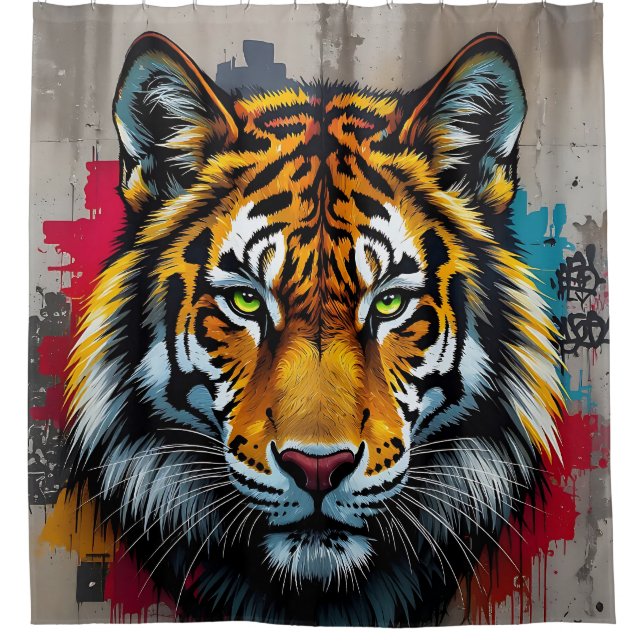 Stille Stärke – Tiger Graffiti Art Duschvorhang (Vorderseite)
