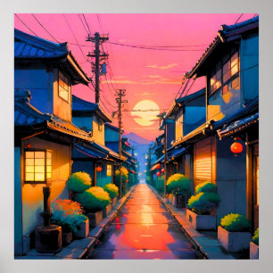 Stille Straßen, warme Lichter auf japanischer Stra Poster