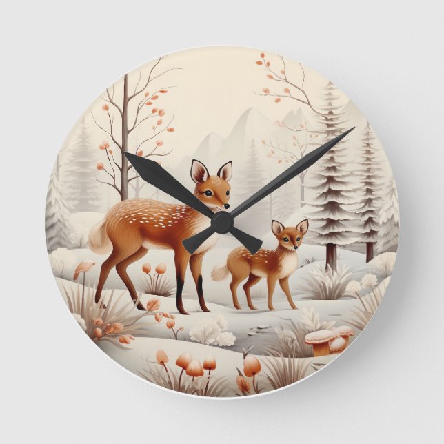 Stille Wälder Weihnachten Runde Wanduhr (Vorderseite)