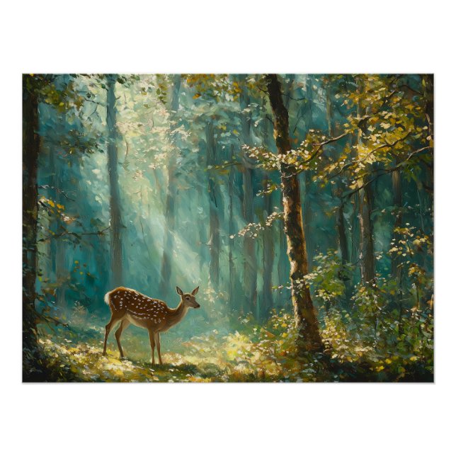 Stille Waldreinigung mit Hirschweide Poster (Vorderseite)
