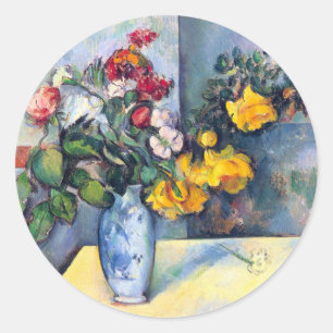 Stilleben Blumen in einer Vase von Paul Cezanne Runder Aufkleber
