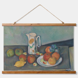 Stilleben, Milchkännchen und Früchte auf einem Tis Wandteppich Mit Holzrahmen