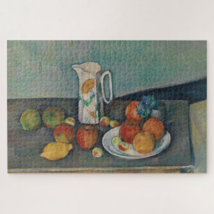 Stilleben, Milchkännchen und Obst auf einem Tisch,