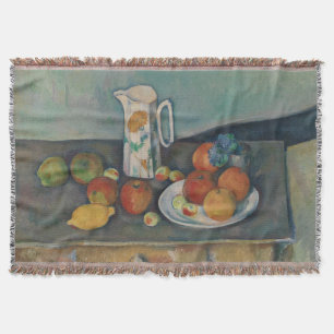 Stilleben, Milchkännchen und Obst auf einem Tisch, Decke