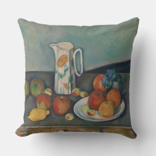 Stilleben, Milchkännchen und Obst auf einem Tisch, Kissen