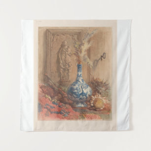 Stilleben mit einer chinesischen Vase und getrockn Wandteppich