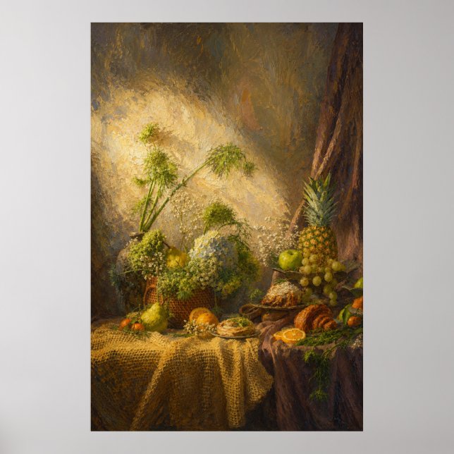 Stilleben mit Früchten und Blumen Poster (Vorne)